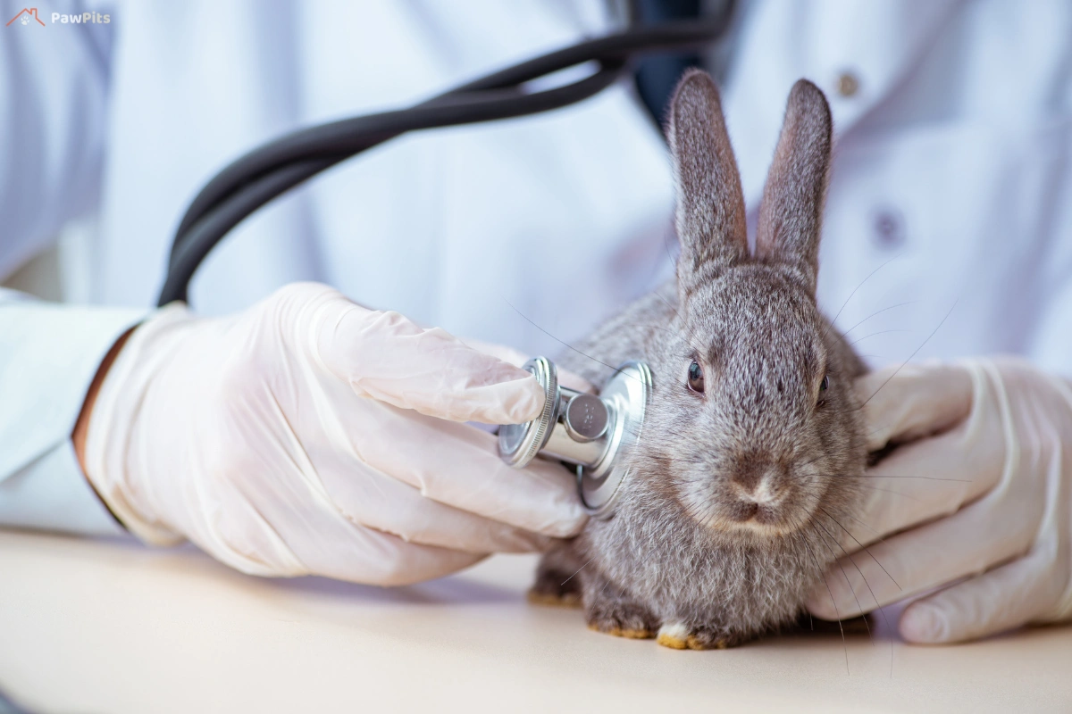 Veterinarian examining a rabbit at Brookhaven Pet Hospital.