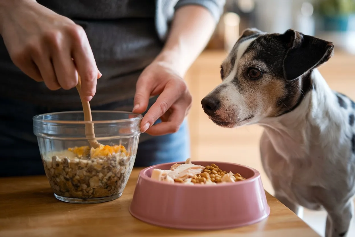 Best Dog Food options for picky small breed dogs displayed in bowls with a curious Chihuahua choosing between dry kibble, wet food, and freeze-dried raw.