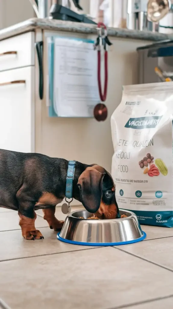 Mini dachshund puppies enjoying a nutritious meal