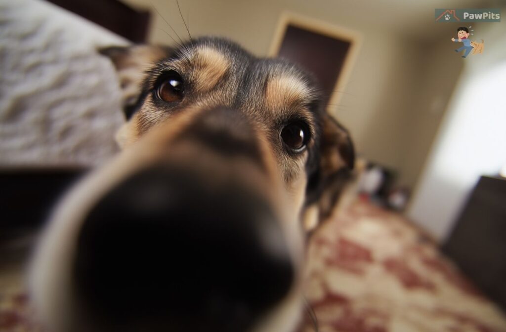 Dog anxiety symptoms visible through tense posture and alert body language