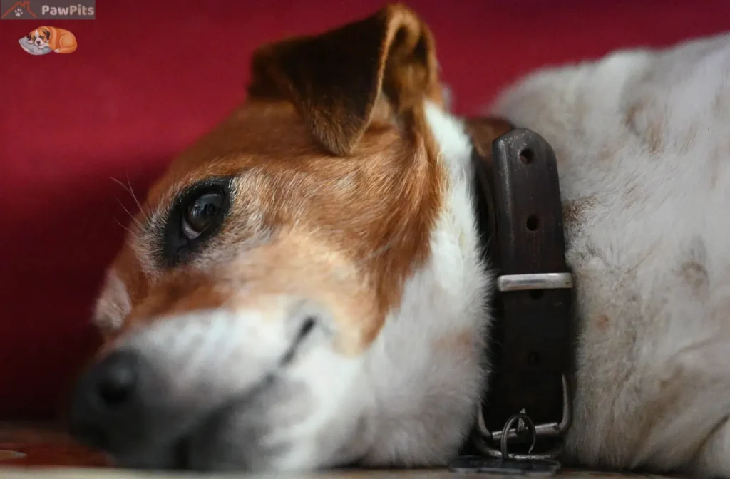A dog showing sudden anxiety at home while looking to its owner for reassurance